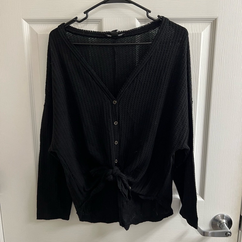 Tie Front Button Up Long Sleeve Shirt